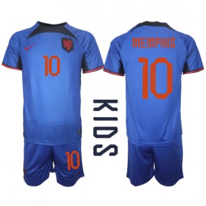 Holandia Memphis Depay #10 Koszulka Wyjazdowych Dziecięca MŚ 2022 Krótki Rękaw (+ Krótkie spodenki)